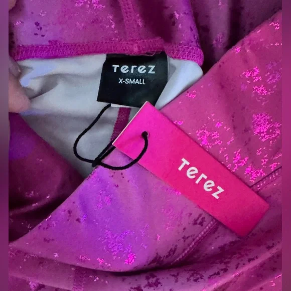 BNWT Terez Hot Pink Metallic Leggings XS - Picture 5 of 7